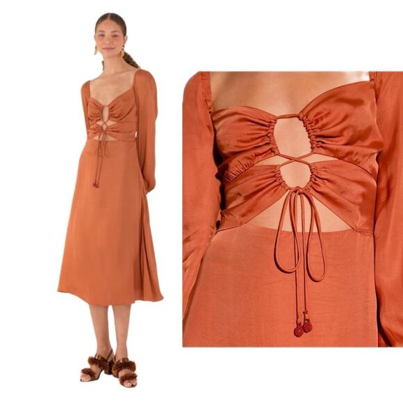 Farm Rio Caramel Cut Out Maxi Dress Size Large - Picture 8 of 8